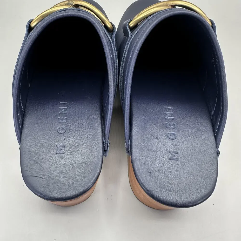 M.GEMI Miriam Clogs Mules Womens Size US 6/EU 36 Navy Calf Leather Made in Italy